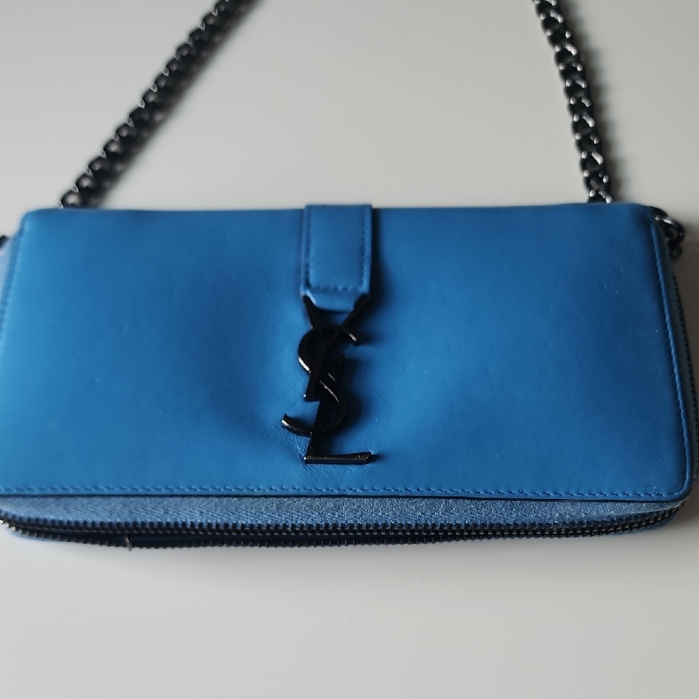Yves Saint Laurent Blue Clutch with Black Accents